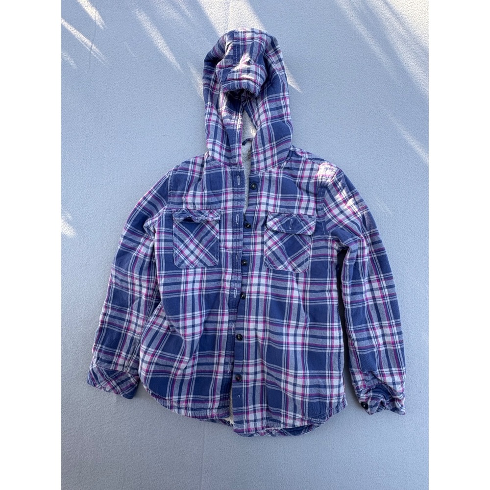 Boston Traders Girls Plaid Sherpa Lined Hooded Flannel Shirt Size L 14/16